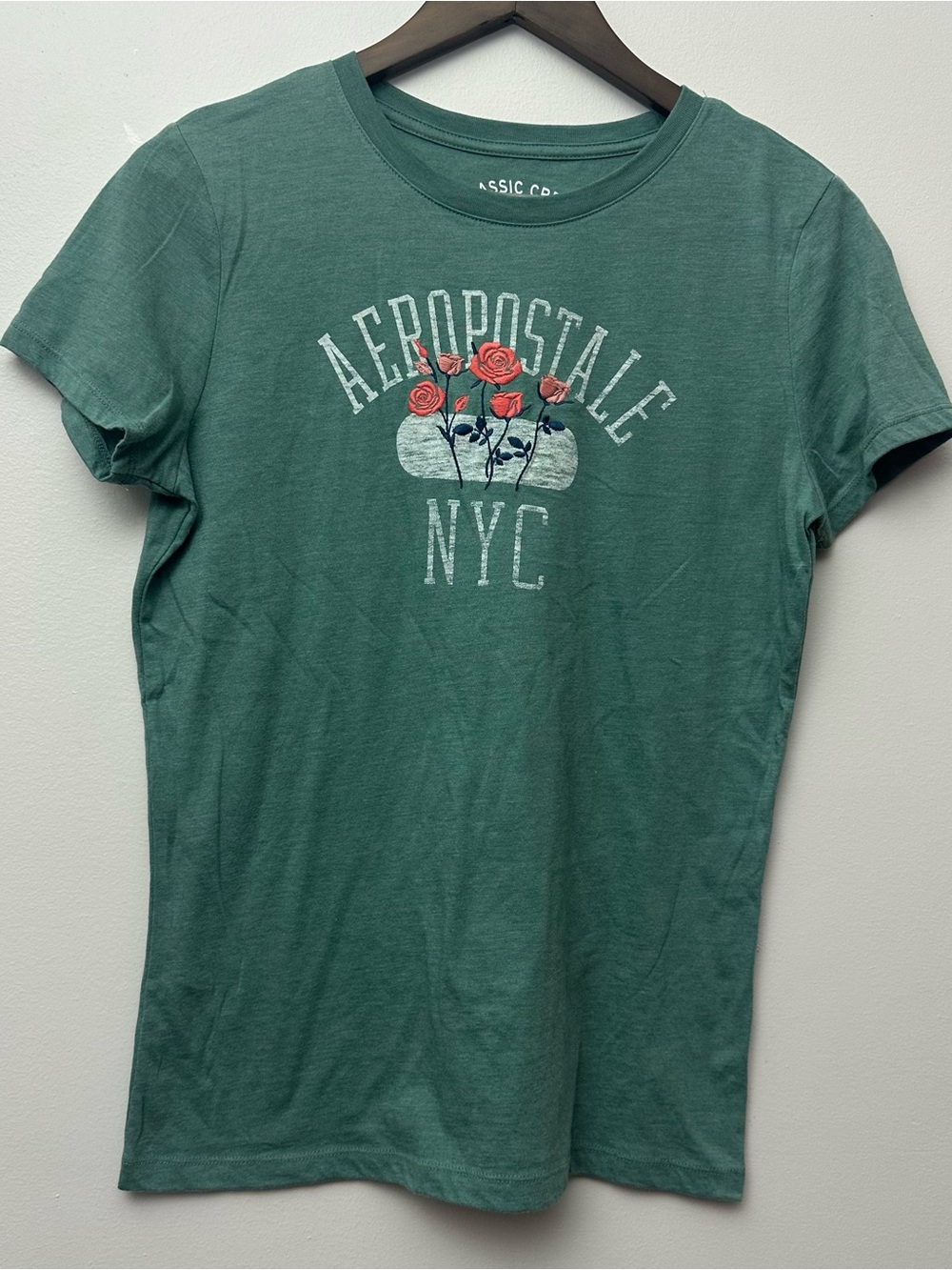 Aeropostale Classic Crew TShirt Green with Flowers Large